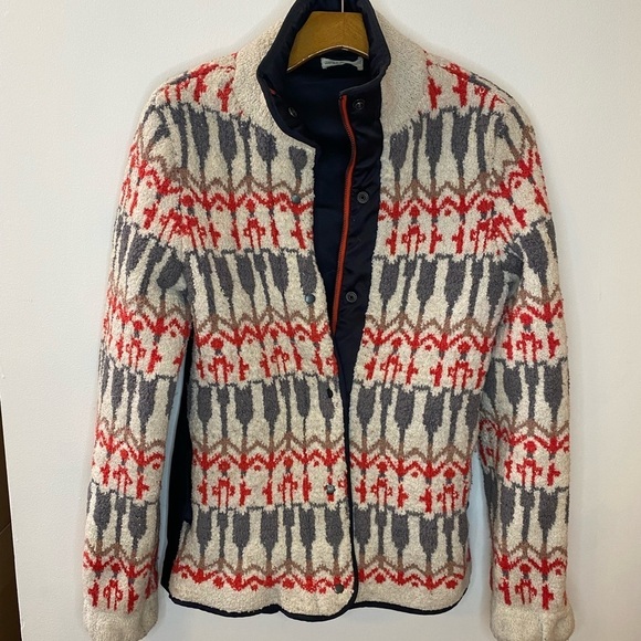 Anthropologie Red and Gray Sleeping on Snow Intarsia Wool Blend Jacket - Picture 10 of 12